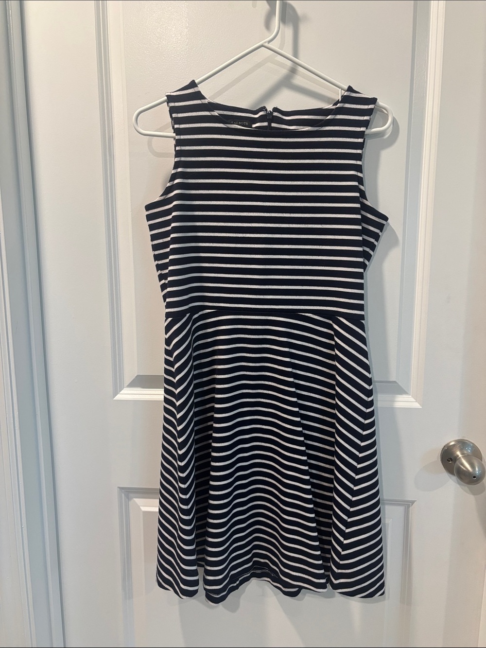 Talbots Black and White Striped Sleeveless Fit-and-Flare Dress